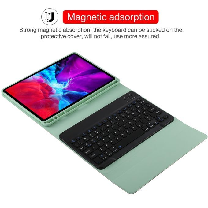 TG11B Detachable Bluetooth Black Keyboard + Microfiber Leather Protective Case For IPad Pro 11 Inch (2020), With Pen Slot & Holder (Green)