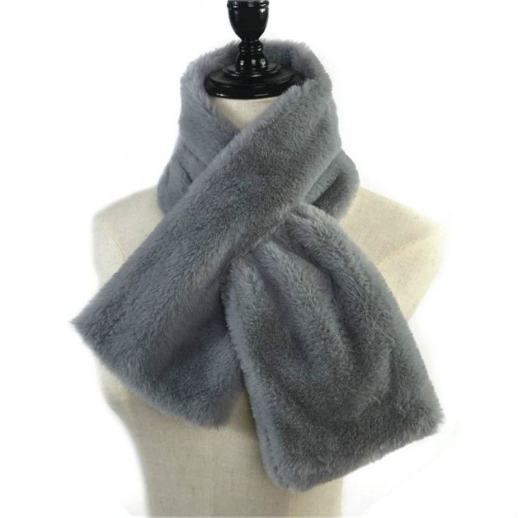 Women Winter Thicken Plush Faux Rabbit Fur Scarf Solid Color Warmer Neckerchief