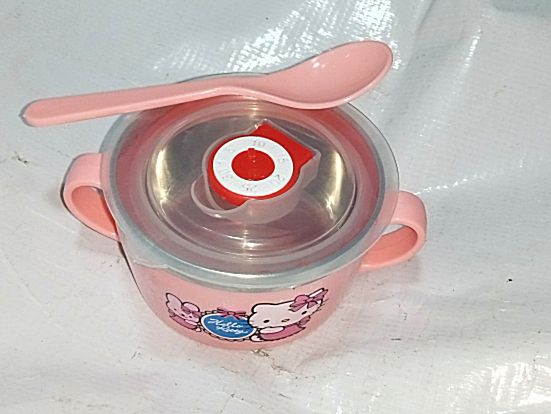 Baby Cartoon Character Stainless Food Plate With Spoon