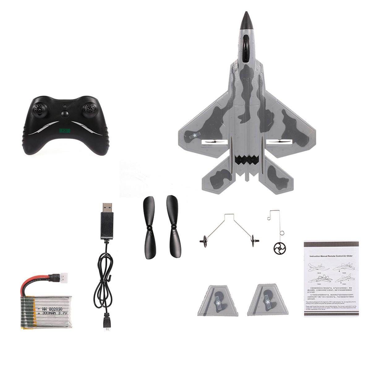 FX822 F-22 Raptor RC Model Fighter Airplane Remote Control Airplane Fixed-wing Model Toy For Kids Gift Collection