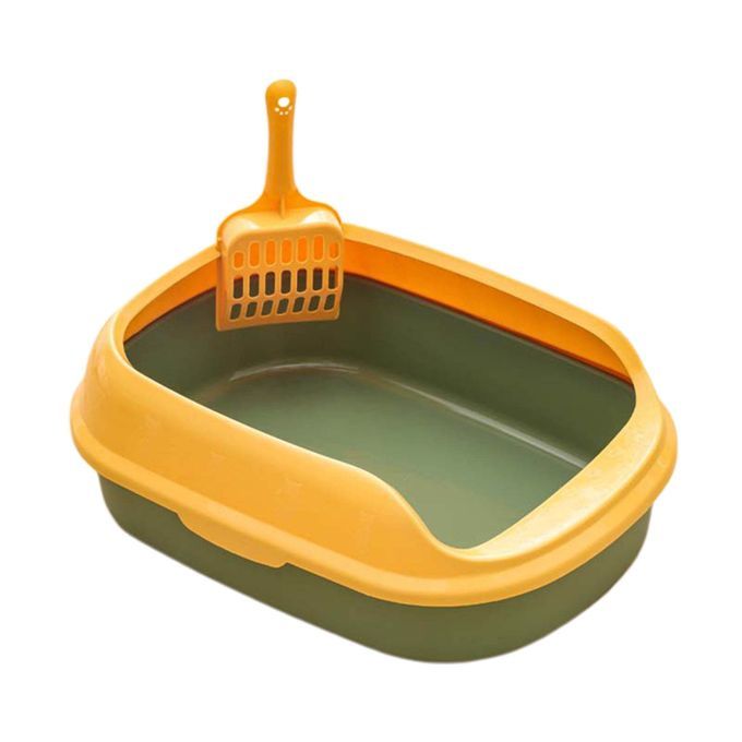 Cat Litter Box Open Top Litter Tray Kitten Pan Toilet Container Green