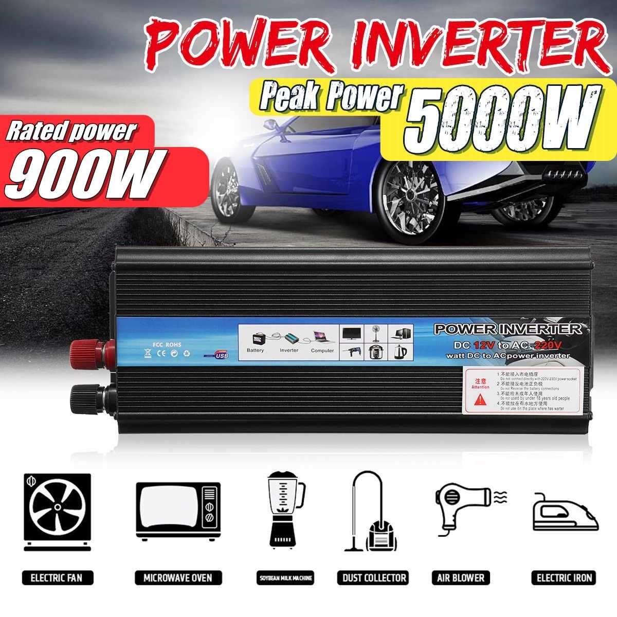 5000W 24V-110V AC Solar Power Inverter LED Sine Wave Converter-12V-220V Black 5000W
