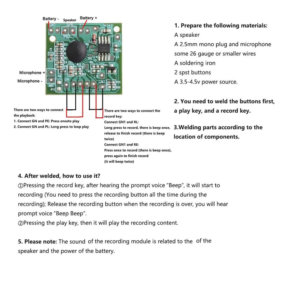 5PCS 30S Seconds Voice Playback Board Electronic Greeting Card Recorder Sound Module Chip Music Talking Recordable