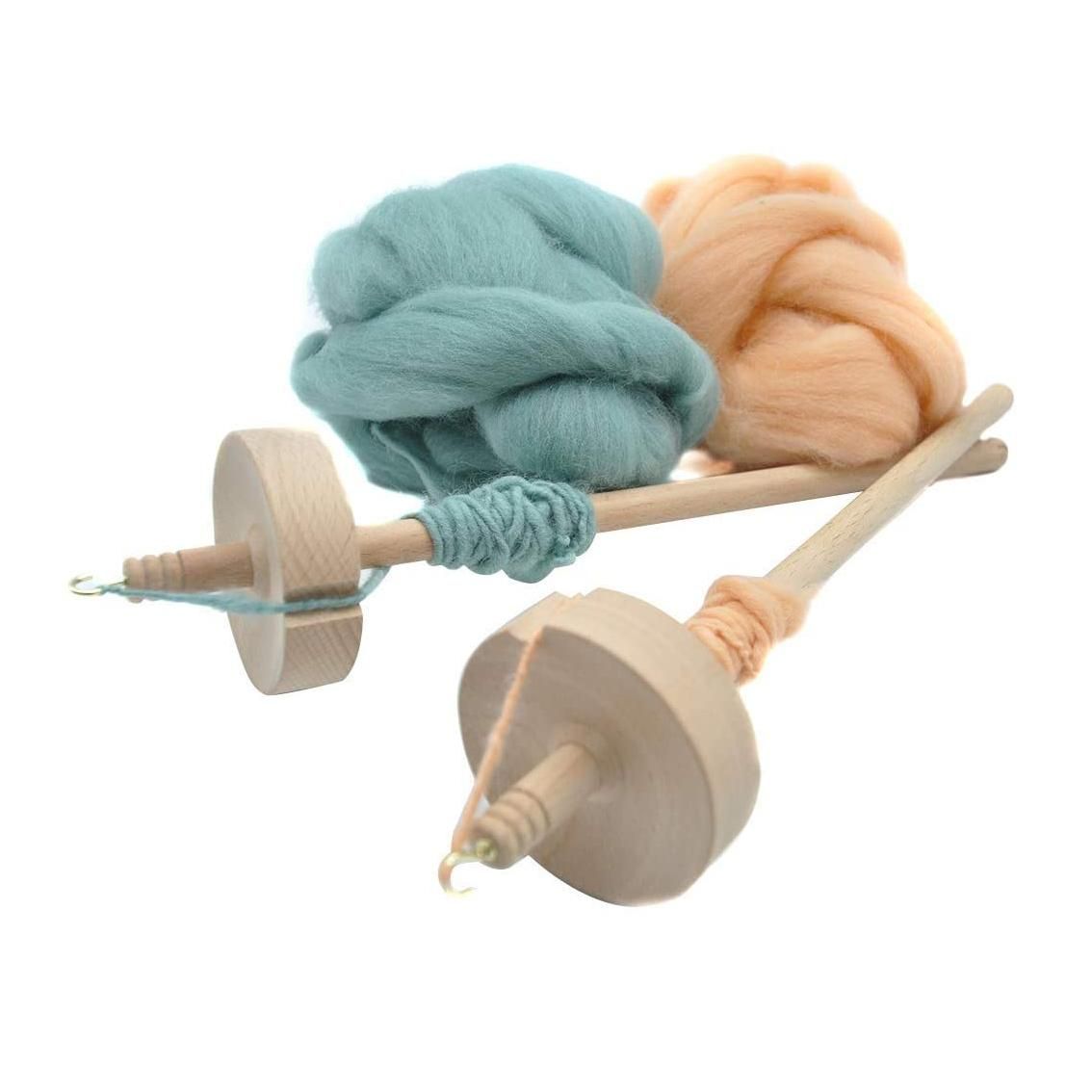 2Pcs Drop Spindle for Spinning Wool Yarn Spin Top Whorl Drop Spindle Hand Carved Wooden Tool for Beginners