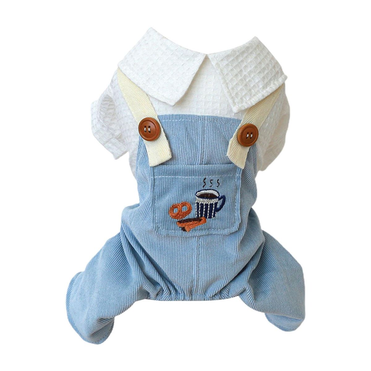 Cat Jumpsuit Coffee Bread Pattern Pet Cat Dog Bibbed Pants Blue