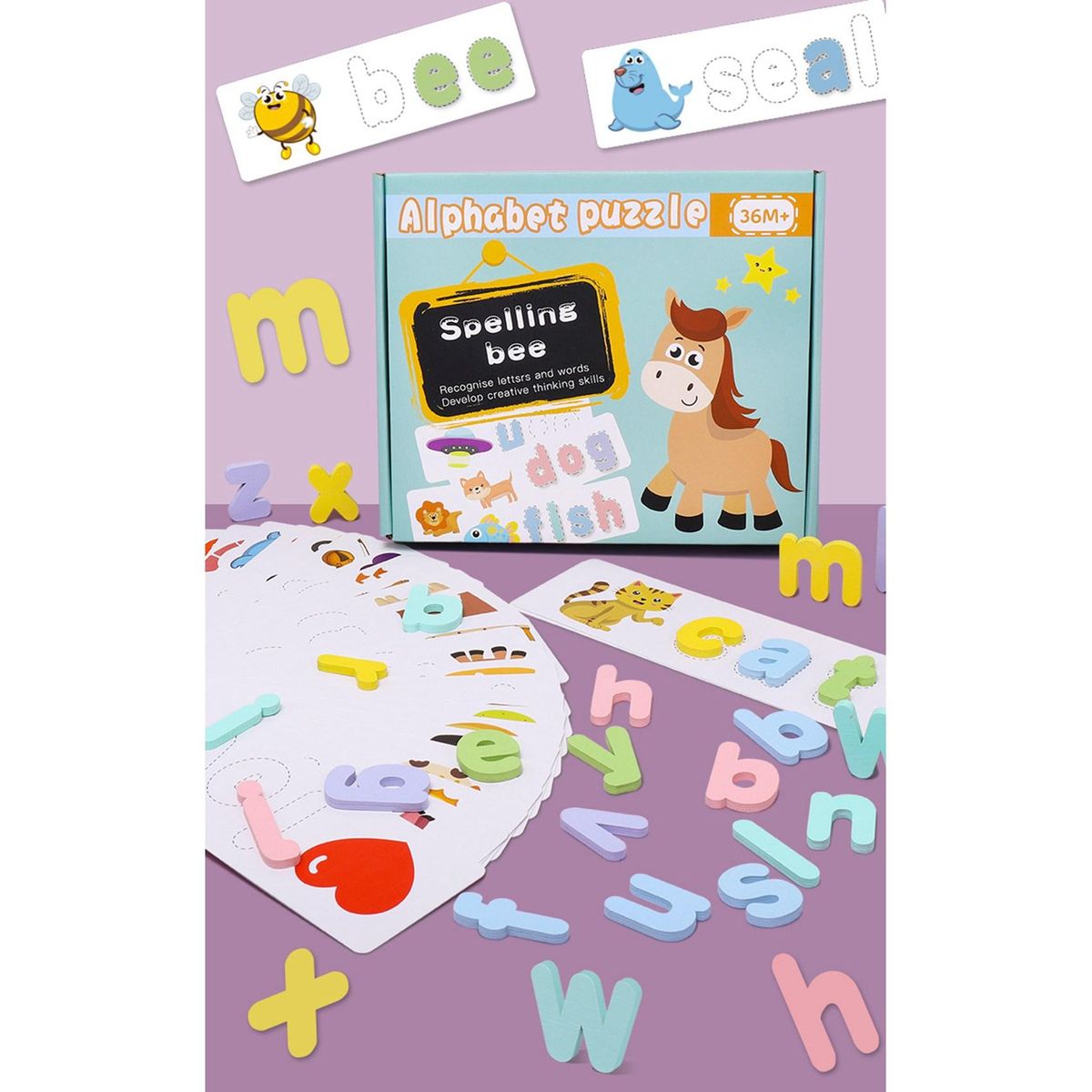 Wooden Word Spelling Practice Game Alphabet Learning Cards