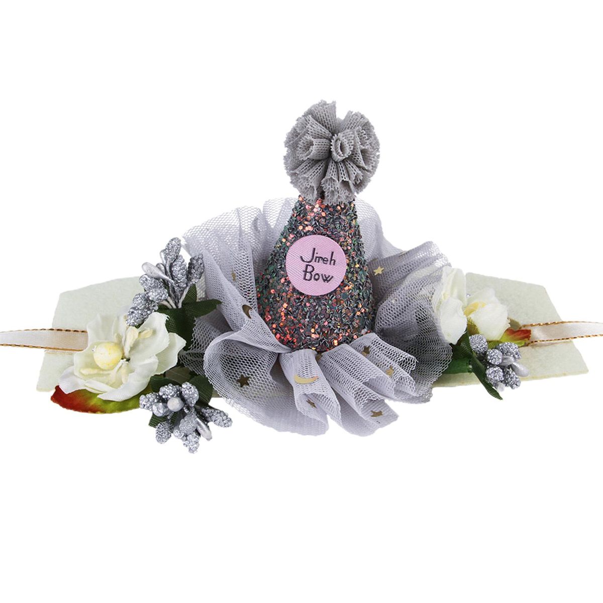 Kitty Headband Gauze Shiny Pet Headgear Grey