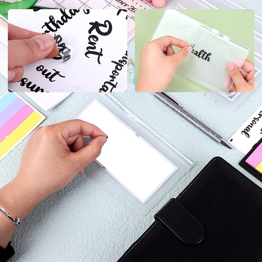 A6 PU Notebook Binder Budget Planner 6 Ring Binder Cover Categories Letter Sticker Cash Budget Label Neon Page Black