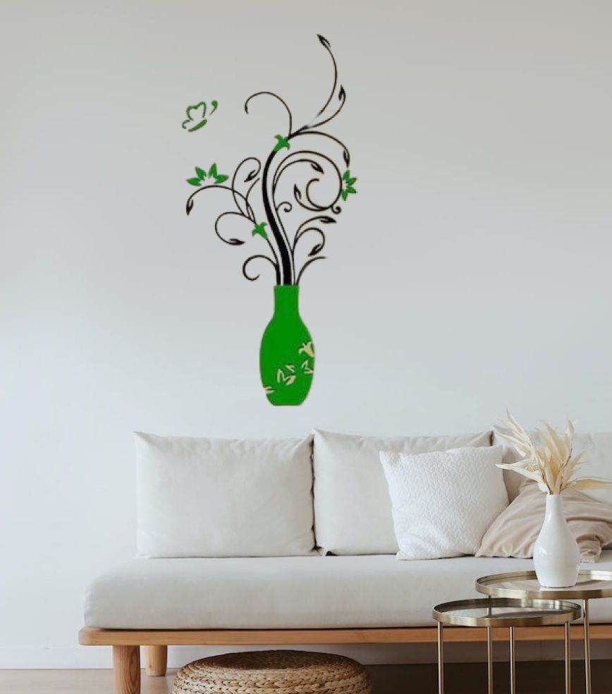 XLarge Wall Stickers Diy Vase 3d Crystal Flower Tree Green