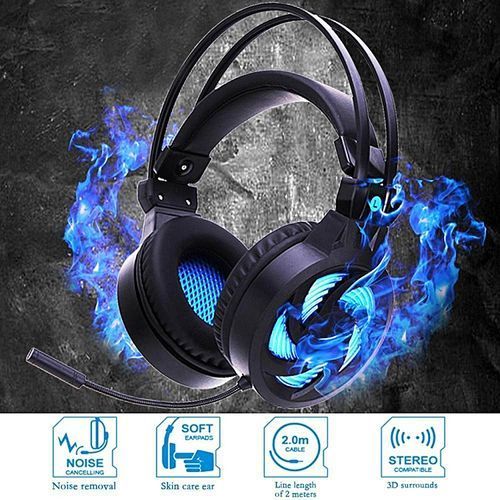Gaming Headset, Stereo Headphones Noise Cancelling Over-Ear Wired Headphones With Microphone For PC Tablet IPhone IPad Samsung Smartphone (Blue)