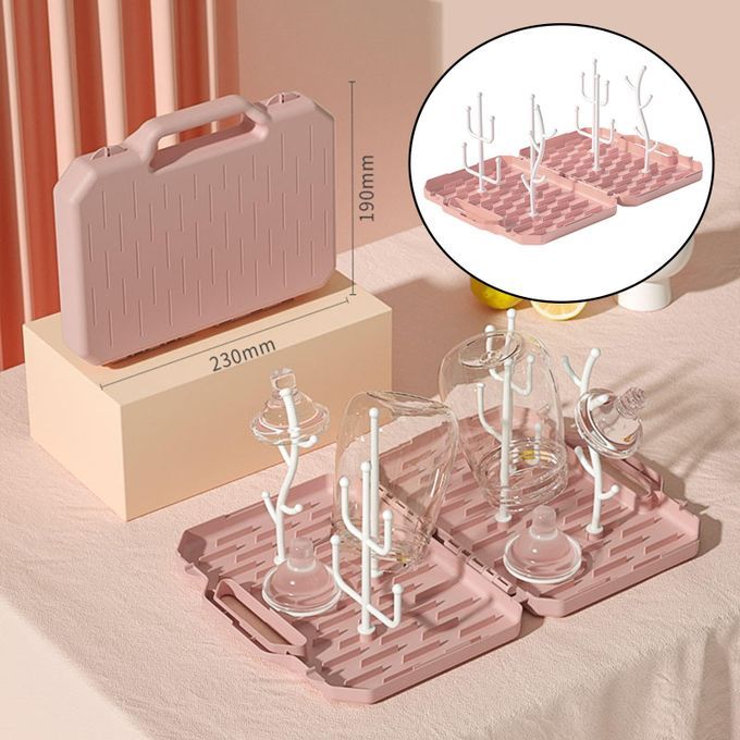 Portable Detachable Foldable Baby Bottle Cup Drying Rack Pink