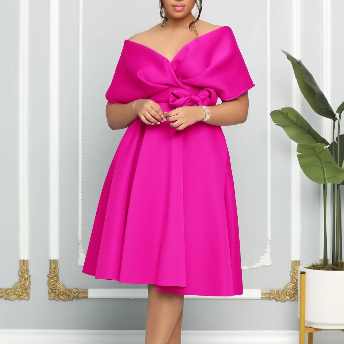 (White)Plus Size Evening Women Dress Off Shoulder V Neck Elegant Club Outfit Casual Luxury Wedding Gown 2023 Summer Party New In Dress SAB