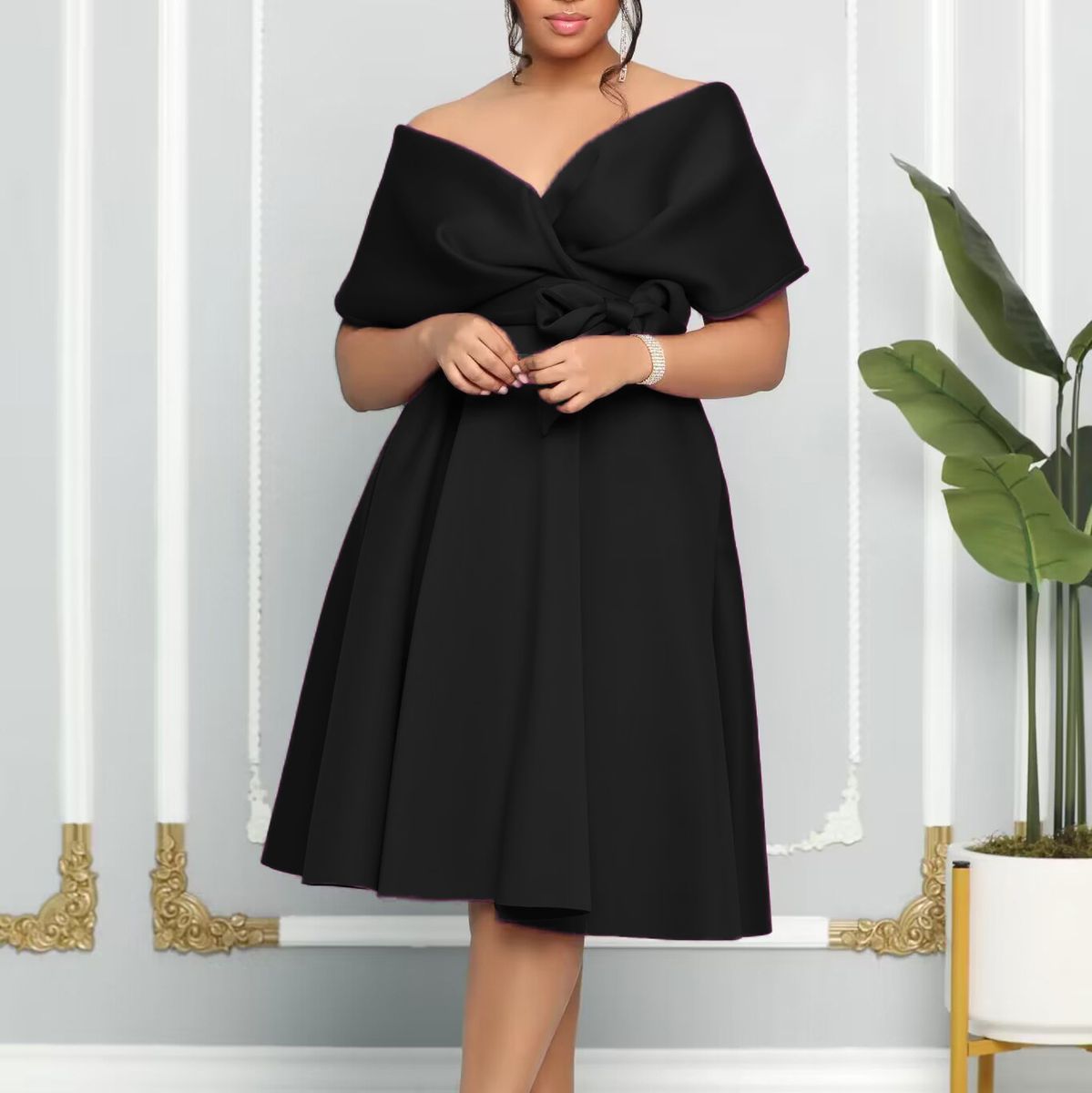 (White)Plus Size Evening Women Dress Off Shoulder V Neck Elegant Club Outfit Casual Luxury Wedding Gown 2023 Summer Party New In Dress SAB