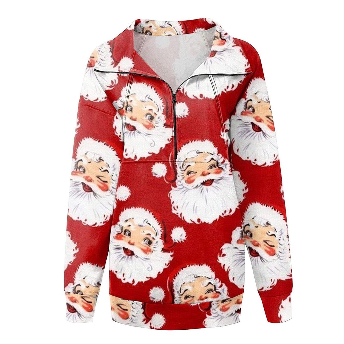 Women's V-Neck Zipper Christmas Print Long-sleeved Sweatshirt Blouse P