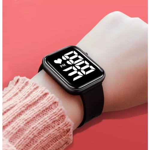 Square LED Silicone Watch - Black