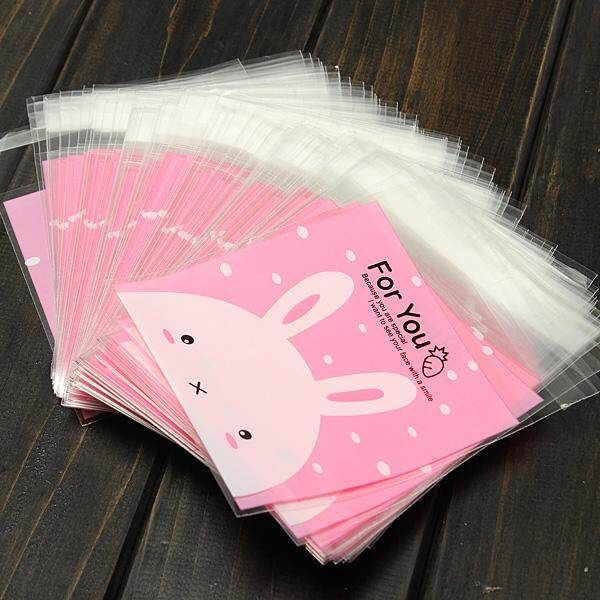 200pcs Self Adhesive Cookie Candy Package Gift Bags Cellophane Wedding Birthday Rabbit+Bear