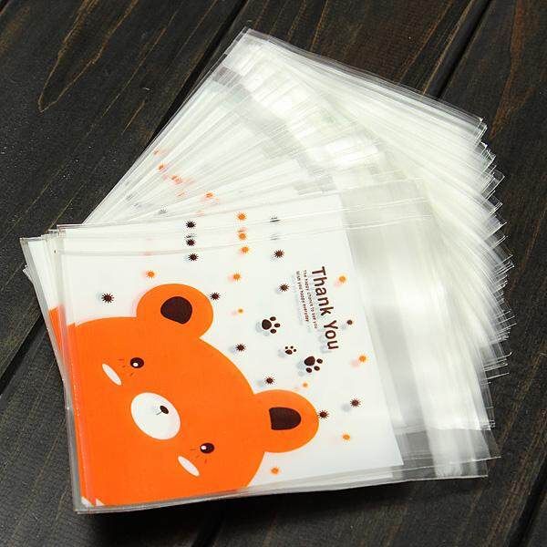 200pcs Self Adhesive Cookie Candy Package Gift Bags Cellophane Wedding Birthday Rabbit+Bear