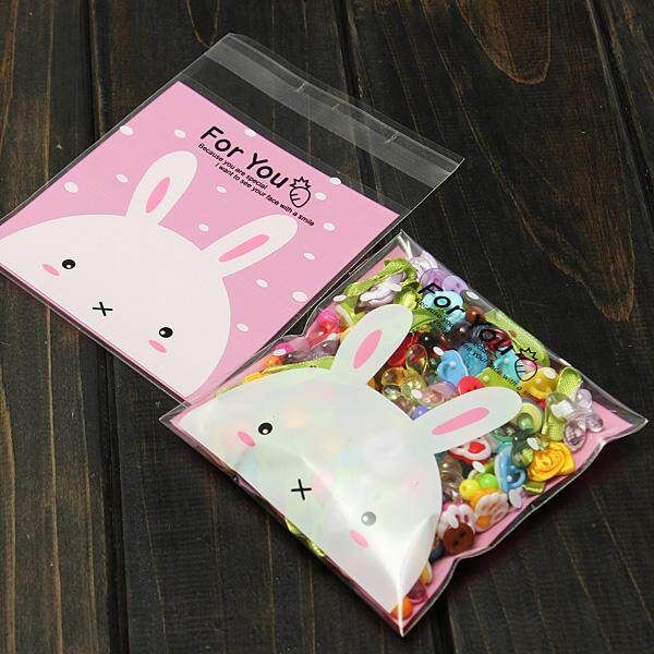 200pcs Self Adhesive Cookie Candy Package Gift Bags Cellophane Wedding Birthday Rabbit+Bear