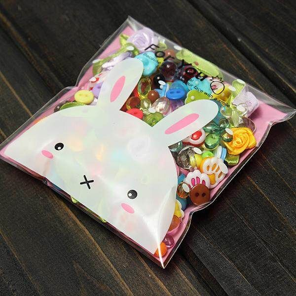 200pcs Self Adhesive Cookie Candy Package Gift Bags Cellophane Wedding Birthday Rabbit+Bear