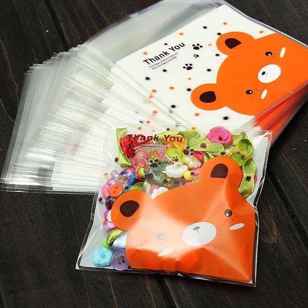 200pcs Self Adhesive Cookie Candy Package Gift Bags Cellophane Wedding Birthday Rabbit+Bear