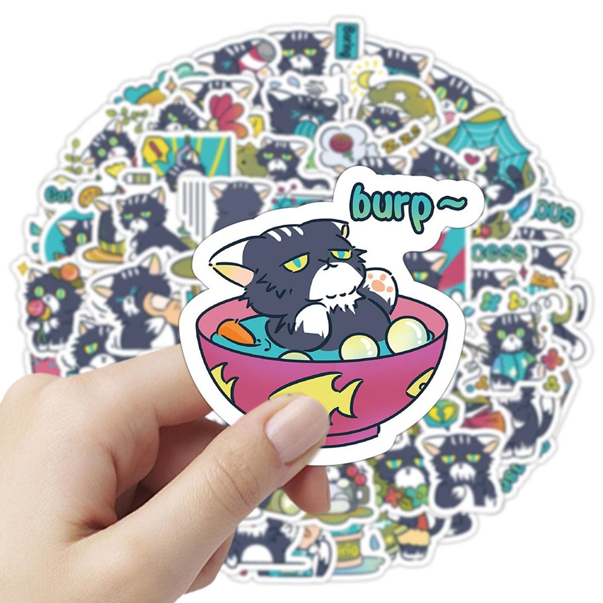 60Pcs Cartoon Stickers Cartoon Cat Stickers Water Bottle DIY Phone Stickers