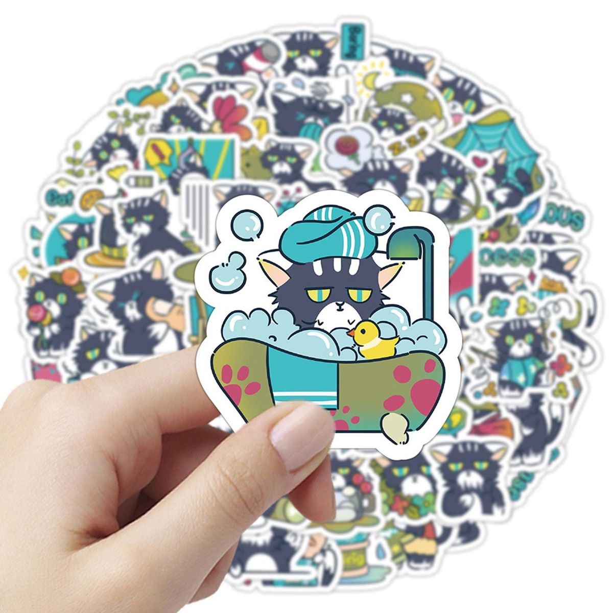 60Pcs Cartoon Stickers Cartoon Cat Stickers Water Bottle DIY Phone Stickers