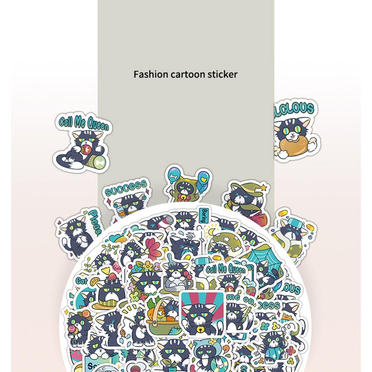 60Pcs Cartoon Stickers Cartoon Cat Stickers Water Bottle DIY Phone Stickers