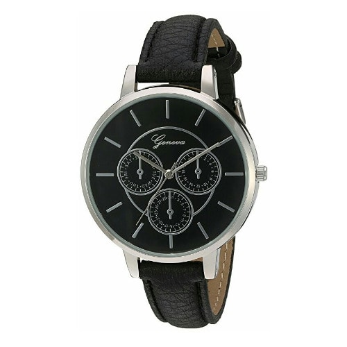 Women's Silver-Tone & Black Strap Watch - GV/1013BKBK