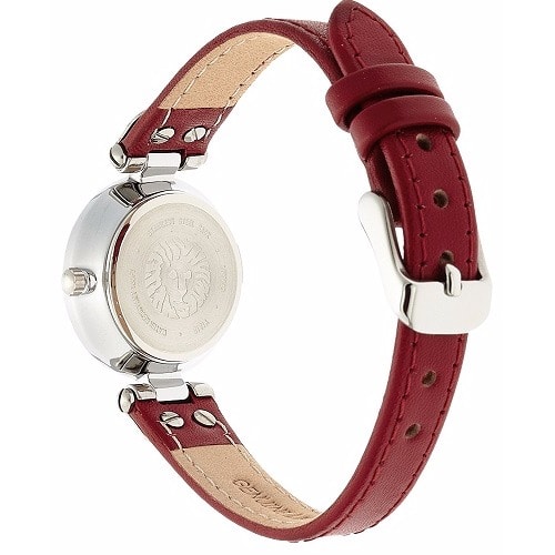 Women's Silver-Tone Watch with White Dial Leather Strap Watch-Red
