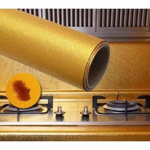 Oil & Water Proof Adhesive Kitchen Aluminum Foil Stickers - Gold