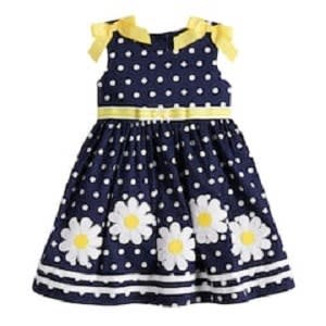 Yellow And Navy Blue With Flower Applique On The Toddler Dress