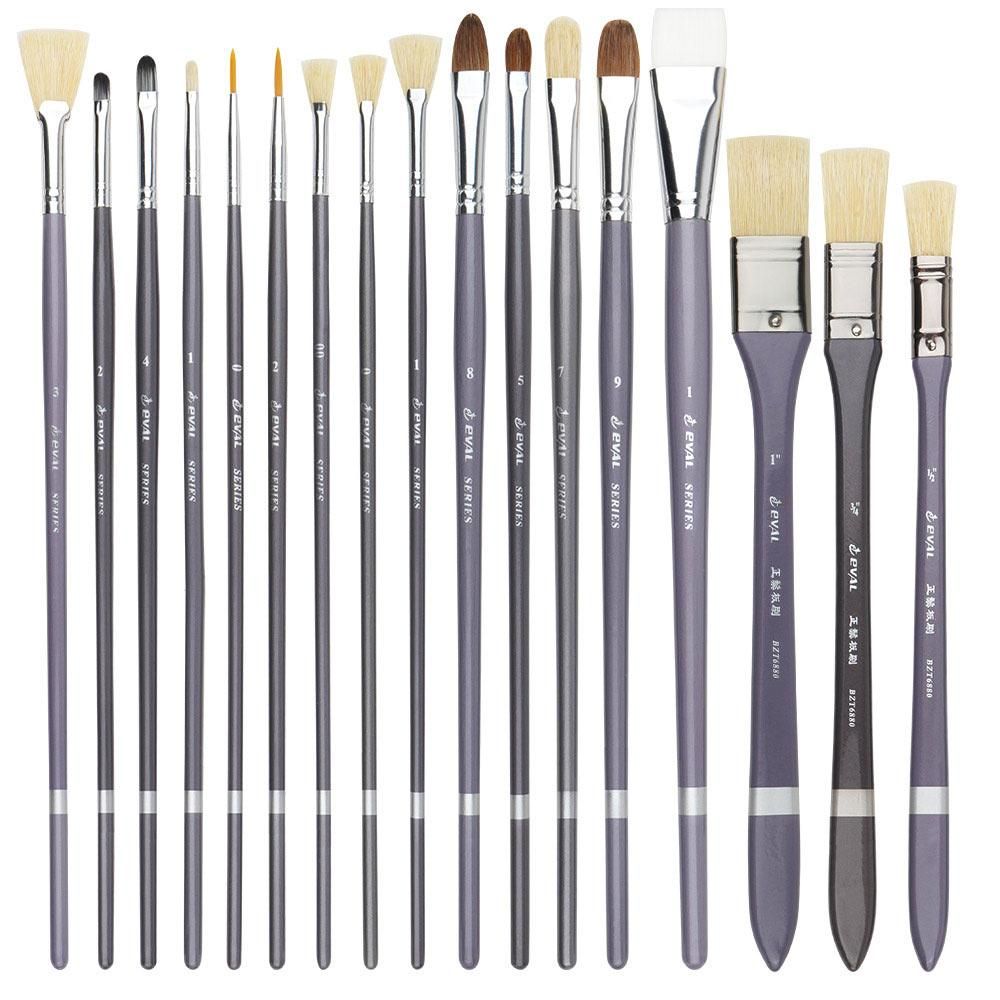 EVAL 17PCS Paint Art Brushes Hog Bristle Watercolor Paint Brush Set Fan Hook Liner Brush for Oil Acrylic Painting Pen