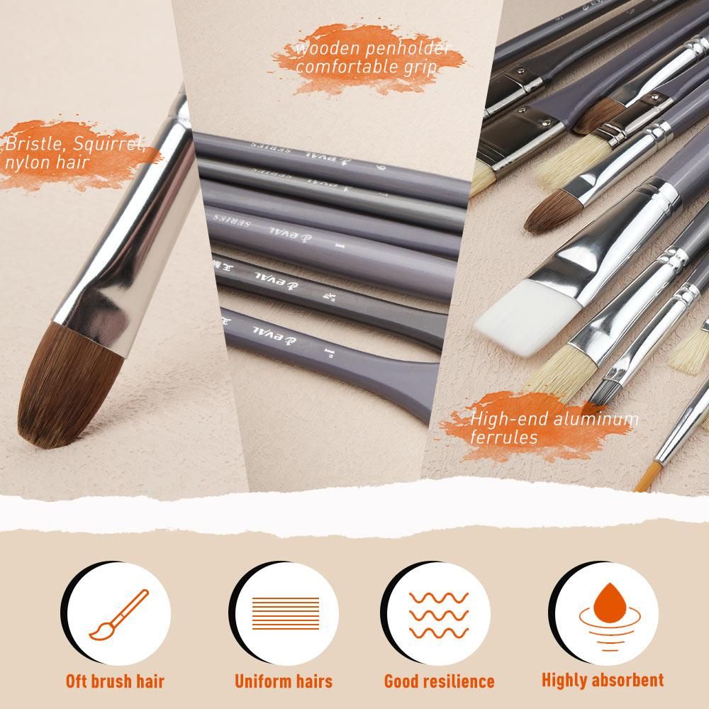 EVAL 17PCS Paint Art Brushes Hog Bristle Watercolor Paint Brush Set Fan Hook Liner Brush for Oil Acrylic Painting Pen