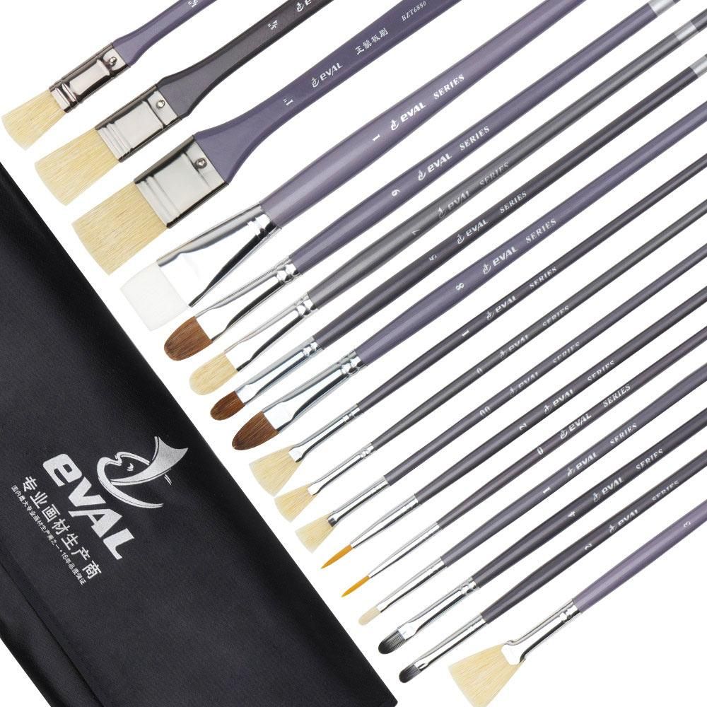 EVAL 17PCS Paint Art Brushes Hog Bristle Watercolor Paint Brush Set Fan Hook Liner Brush for Oil Acrylic Painting Pen