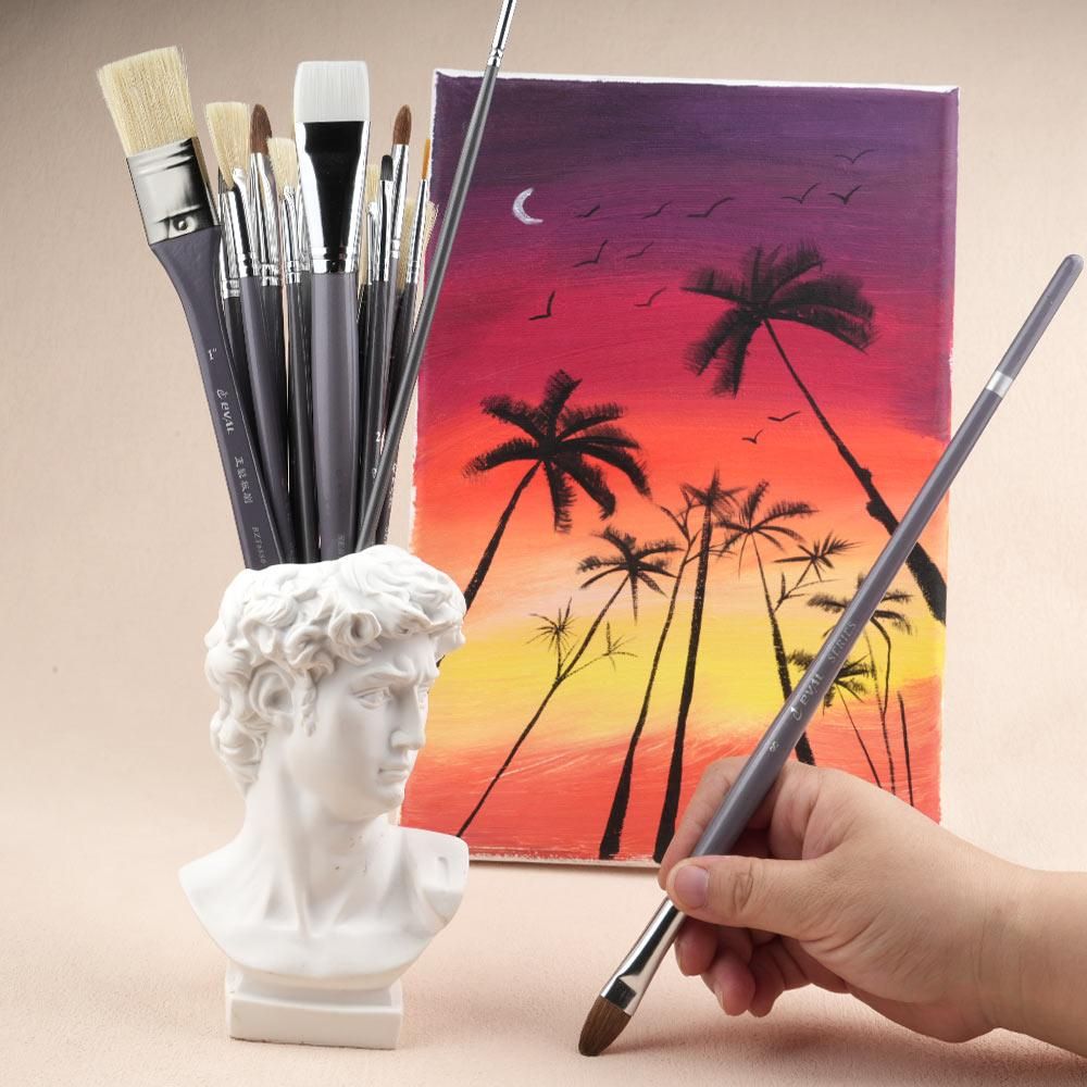 EVAL 17PCS Paint Art Brushes Hog Bristle Watercolor Paint Brush Set Fan Hook Liner Brush for Oil Acrylic Painting Pen
