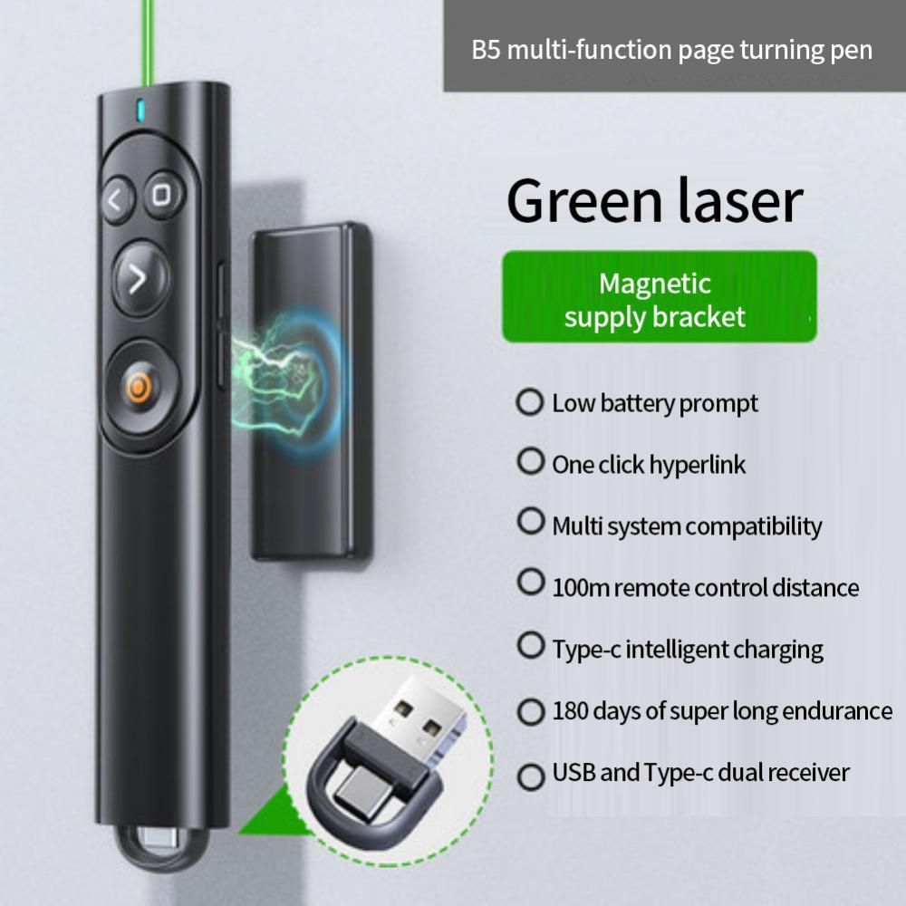 2.4GHz Wireless Wireless Presenter Remote Control B5 Red Light Or Green Light PPT Page Turning Pen For Mac Win Computer Laptop
