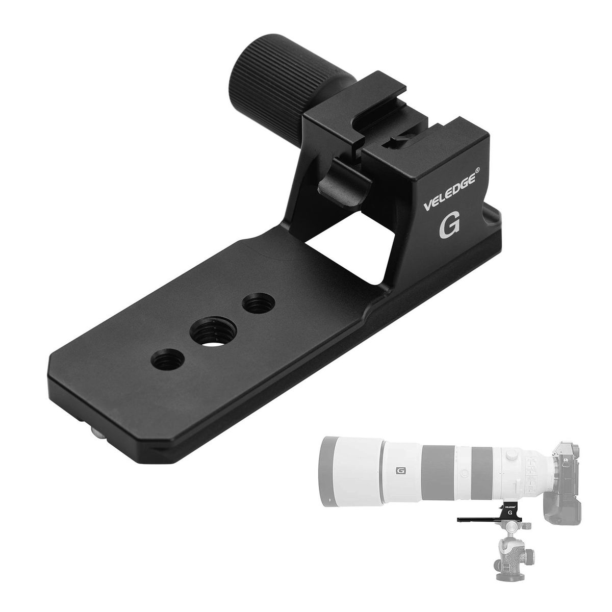VELEDGE Lens Tripod Mount Bracket Holder Lens Collar Replacement Foot Stand Adapter Aluminum Alloy with 1/4 Inch 3/8 Inch Threads Arca-Swiss Quick Release Plate Bottom Base Compatible with Sony FE 200-600mm f/5.6-6.3 G OSS Le