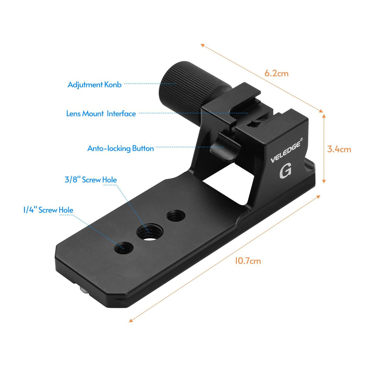 VELEDGE Lens Tripod Mount Bracket Holder Lens Collar Replacement Foot Stand Adapter Aluminum Alloy with 1/4 Inch 3/8 Inch Threads Arca-Swiss Quick Release Plate Bottom Base Compatible with Sony FE 200-600mm f/5.6-6.3 G OSS Le