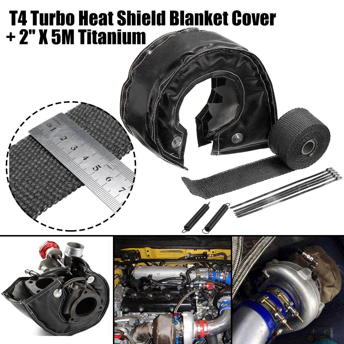 5M Exhaust Header Pipe Wrap Manifold Downpipe + T4 Racing Turbo Heat Blanket Black (black)