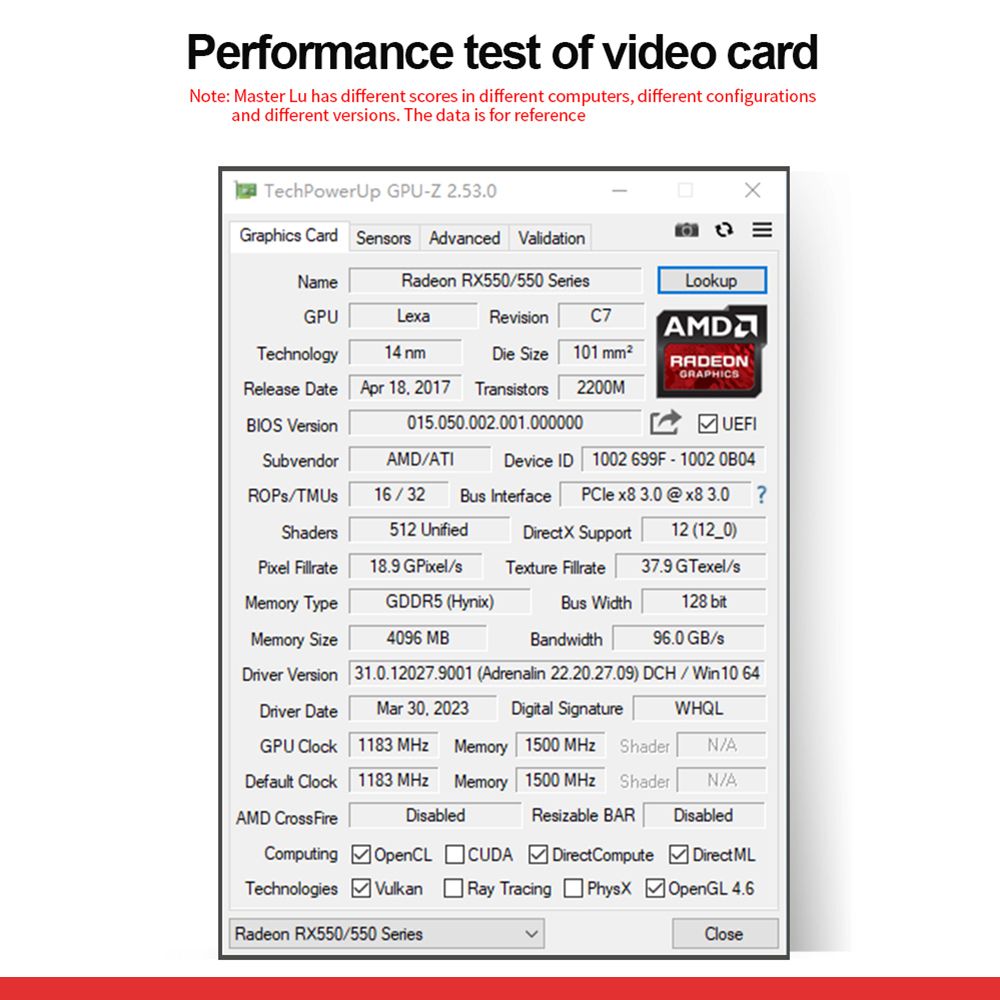 JINGSHA RX550 Graphics Card 4GB/GDDR5/128bit Memory 1365MHz