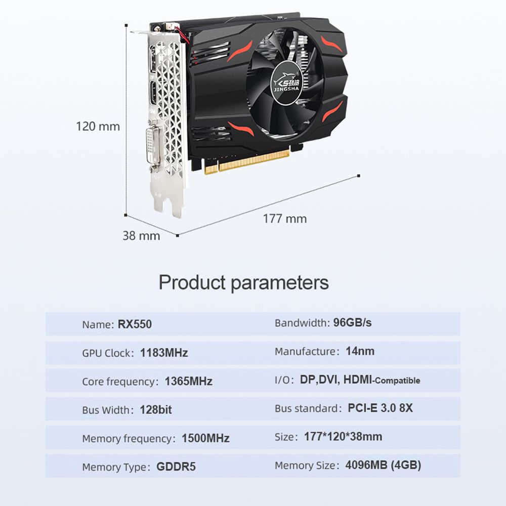 JINGSHA RX550 Graphics Card 4GB/GDDR5/128bit Memory 1365MHz