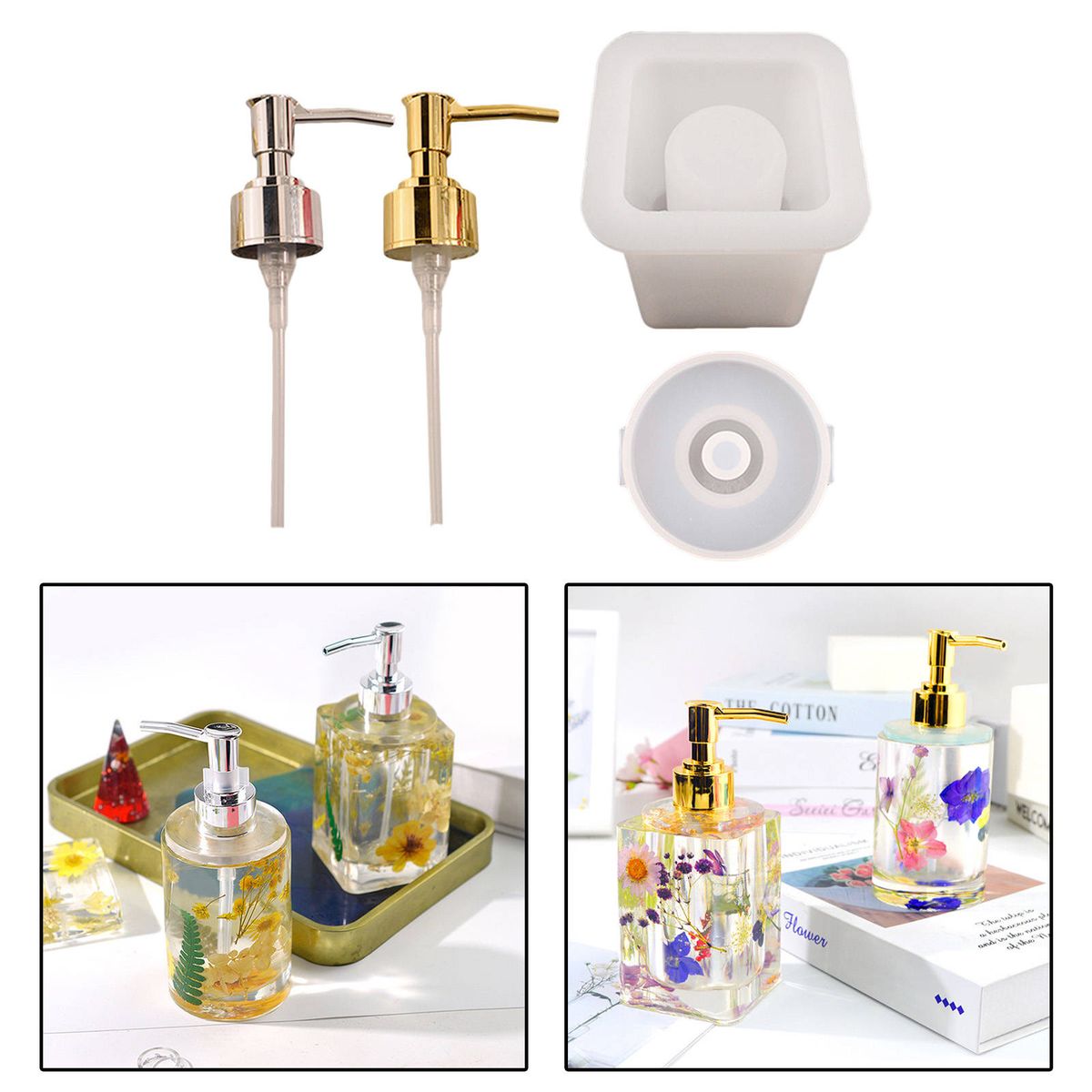 Epoxy Resin Mold Pump Bottle Silicone Mould Bath  Bottle Square