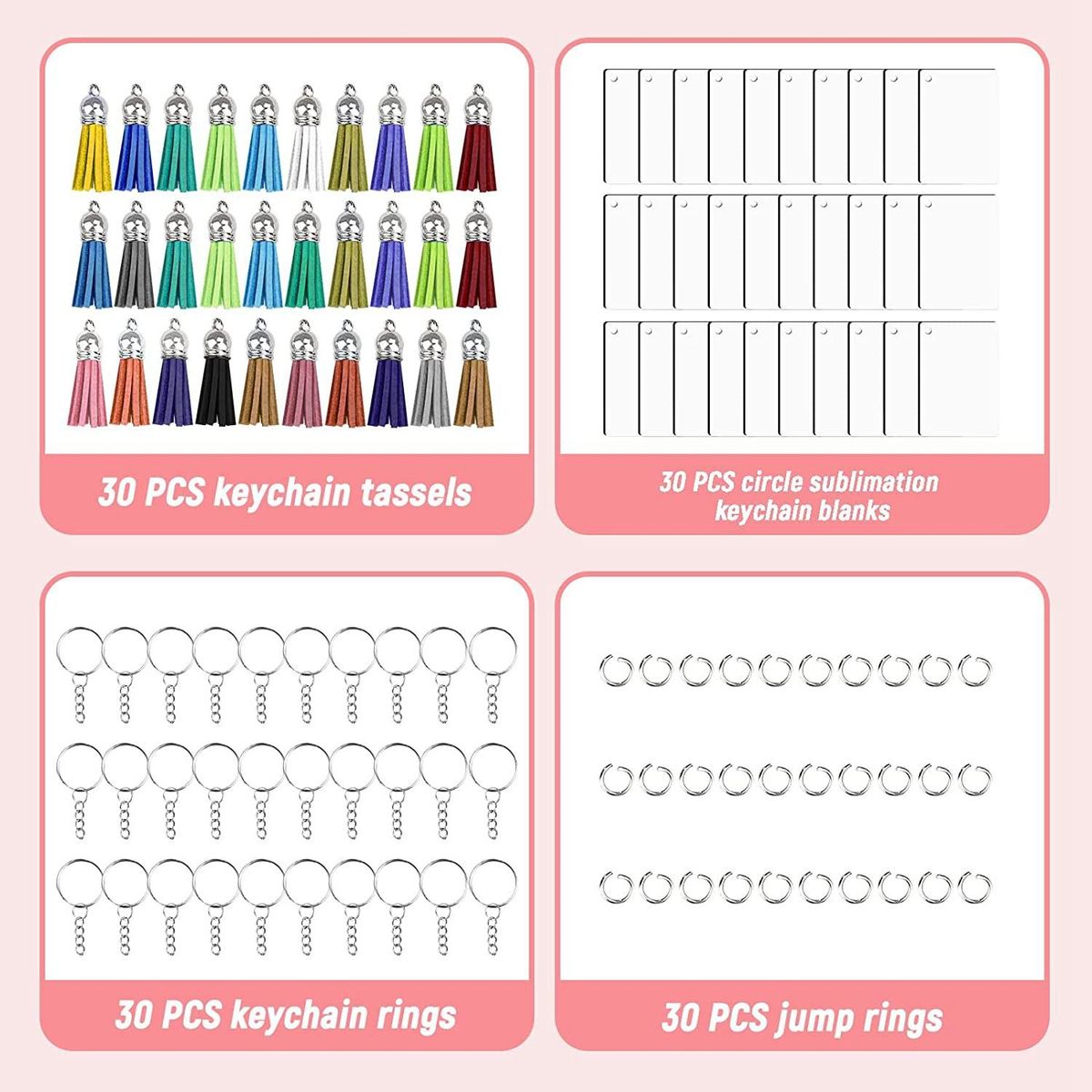 30 Sets Acrylic Keychain Blanks Acrylic Key Ring Circles