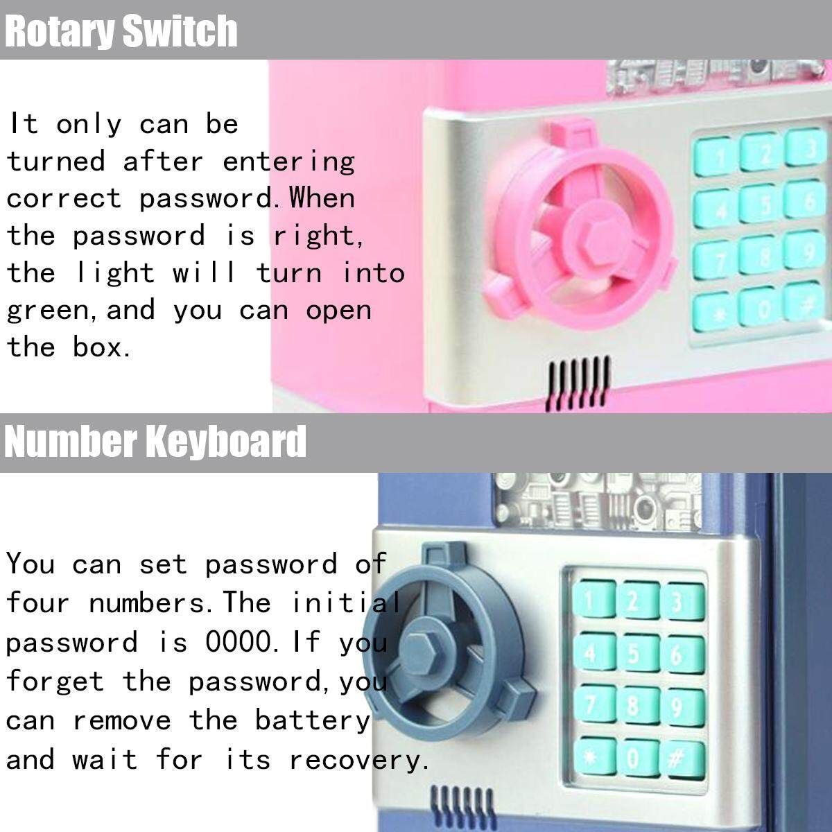 Electronic Password Piggy ATM Money Box Cash Coins Saving Storing Box Pink + Silver