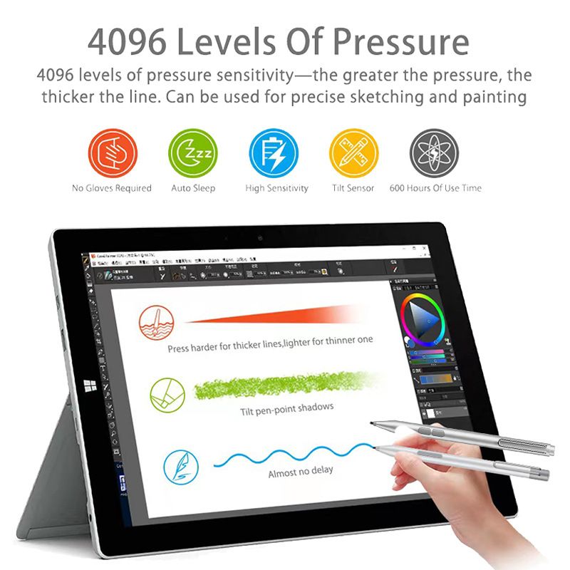 (silver)4096 Stylus Pen For Microsoft Surface Pro 3 4 5 6 7 8 X Touch Screen Pen Tablet Drawing Pencil For ASUS HP Surface Pen Laptop MAA