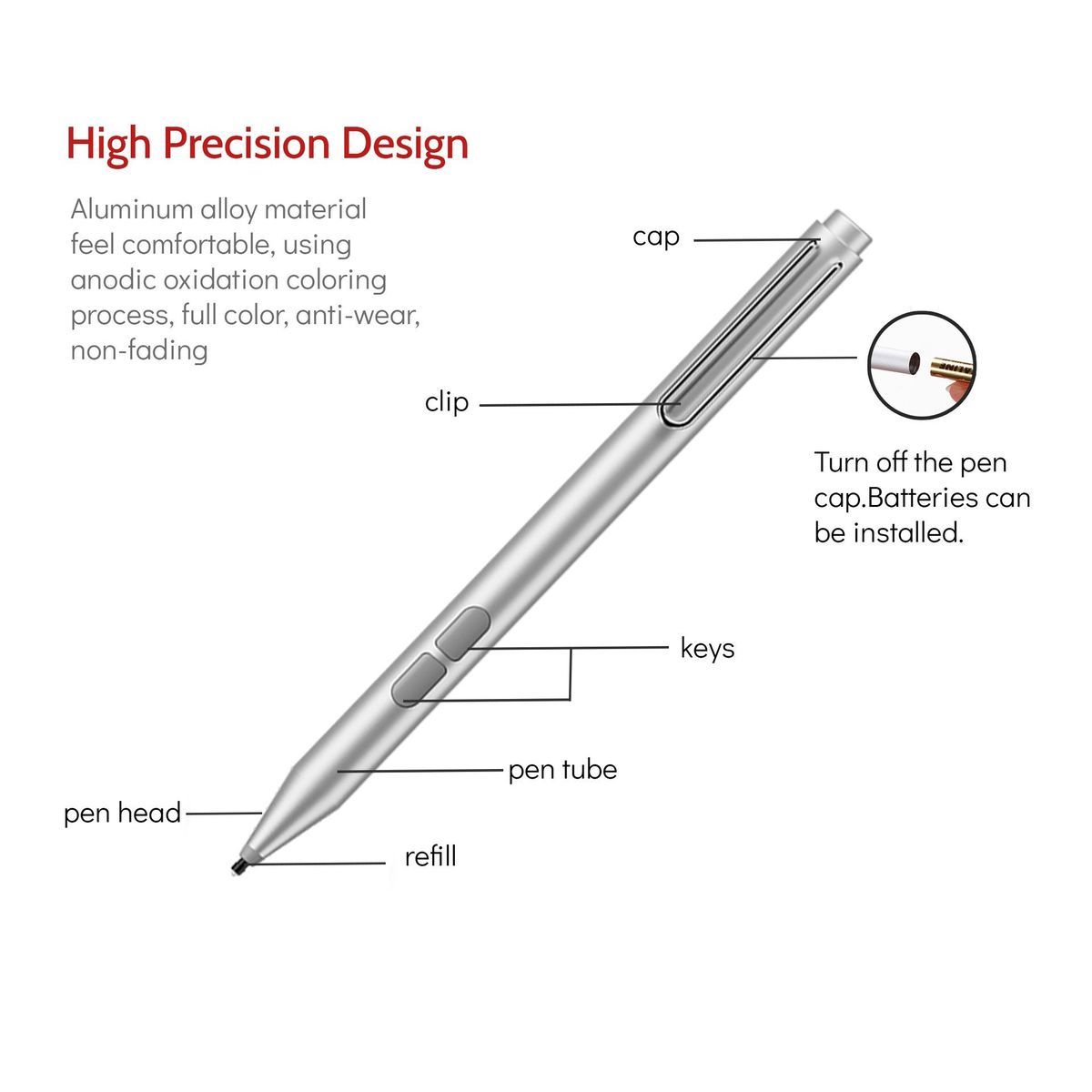 (silver)4096 Stylus Pen For Microsoft Surface Pro 3 4 5 6 7 8 X Touch Screen Pen Tablet Drawing Pencil For ASUS HP Surface Pen Laptop MAA