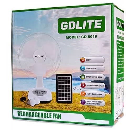 Gdlite - Rechargeable Fan - 12" - Bulbs And Solar Panel