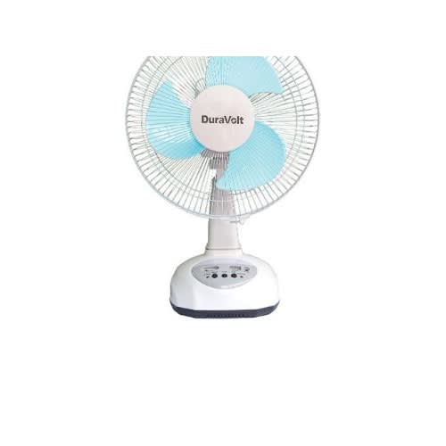 12" Rechargeable Table Fan With Solar Panel - 2 Bulbs - 12W