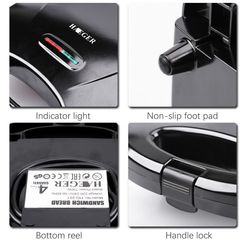 Haeger - 2 Slice Non-stick Electric Sandwich And Bread Maker - 750w - Black