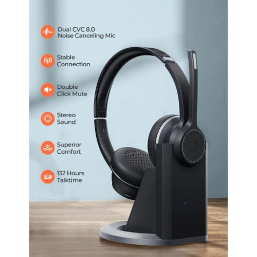 Hc5 Pro Bluetooth Headset With Charging Base For Business Calls